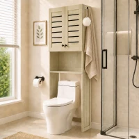 HOMCOM Meuble WC dessus de toilette/machine à laver avec placard à porte double, portes à persiennes, 67x31,5x190cm, chêne(m-2)
