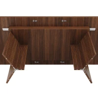 Extendable Dining Table with Grooved V-Shaped Legs, Space-Saving Dining Table for Flats and Family Meals, 120-160L x 80W x 76H cm, Walnut(m-9)