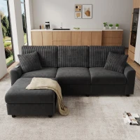 Modern Upholstered Sectional Sofa with USB Type-C Charging Ports, Soft Convertible Couch with 2 square cushions, 223L x 146W x 84H cm, Dark Grey(m-5)