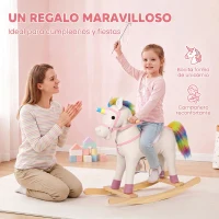 AIYAPLAY Caballito Balancín para Bebés Diseño Unicornio con Sonido Caballo Balancín Base de Madera para Niños 1-3 Años Crema(m-7)