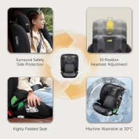 Safe Highback Car Booster Seat with 10-Position Adjustable Headrest, Portable Travel Booster Chair with i-Size R129 Protection, 44L x 46W x 80H cm, Black(m-7)