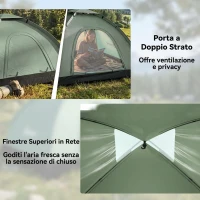 Outsunny Tenda da Campeggio a Igloo con Porta a Cerniera, Zanzariera e Finestre a Rete, 206x152x110 cm, Verde(m-4)