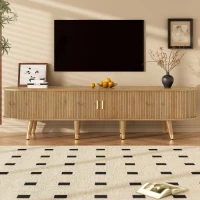 Rustic TV Cabinet with Sliding Doors, Spacious Media Storage Unit for Living Room, 175L x 38W x 45H cm, Wood(m-1)