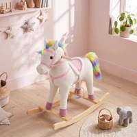 AIYAPLAY Caballito Balancín para Bebés Diseño Unicornio con Sonido Caballo Balancín Base de Madera para Niños 1-3 Años Crema(m-8)