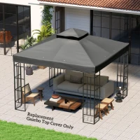 Outsunny Copertura per Gazebo da Giardino 3x3m UPF30+ a 2 Livelli in Poliestere Grigio Scuro(m-10)