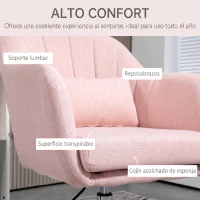 HOMCOM Sillón para Salón Giratorio 360° con Altura Ajustable Respaldo Envolvente Reposabrazos y Cojín 60x60x79-91 cm Rosa(m-6)