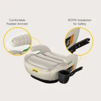 Safe ISOFIX Car Booster Seat with ECE R129 i-Size and Cup Holder, Portable Travel Booster Cushion for Kids and Vehicles, 40L x 42W x 17H cm, Grey(m-9)