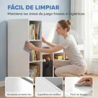 AIYAPLAY Estantería Infantil Juguetes con Rincón de Lectura Cojín 3 Cajones de Tela 3 Estantes 4 Cubículos 137x40x80 cm Blanco y Gris(m-8)