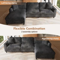 Modern L-Shaped Sectional Sofa with Reversible Chaise Lounge, Modular Corner Couch with Extra‑Wide Chaise Seat, 256L x 137W x 79H cm, Gray(m-5)