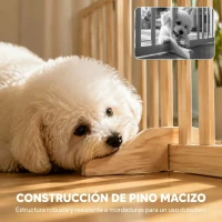 PawHut Barrera de Seguridad para Perros de Madera Plegable 3 Paneles para Escaleras Puertas 2 Patas de Apoyo 150x61 cm Natural(m-6)