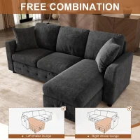 Modern Chenille L-Shaped Sectional Sofa with Storage Chaise Lounge, Soft Convertible Sleeper Couch with 2 Cushions, 200L x 130.5W x 83.5H cm, Gray(m-4)