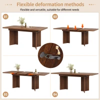 Extendable Dining Table with Grooved V-Shaped Legs, Space-Saving Dining Table for Flats and Family Meals, 120-160L x 80W x 76H cm, Walnut(m-5)