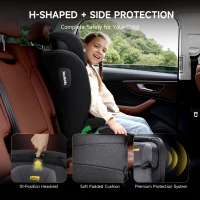 Safe Highback Car Booster Seat with 10-Position Adjustable Headrest, Portable Travel Booster Chair with i-Size R129 Protection, 44L x 46W x 80H cm, Black(m-8)