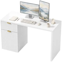 HOMCOM Computer Desk with Drawer, 120 cm Reversible Office Desk, Cabinet, Adjustable Shelf, Thick Top, White(m-15)