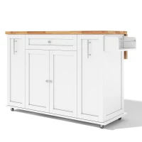 Mobile Kitchen Island with Foldable Countertop, Multifunctional Kitchen Cart with 3-Tier Drawers & Lockable Castors, 120L x 70W x 87H cm, White(m-13)