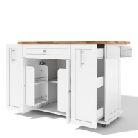 Mobile Kitchen Island with Foldable Countertop, Multifunctional Kitchen Cart with 3-Tier Drawers & Lockable Castors, 120L x 70W x 87H cm, White(m-9)