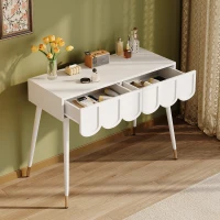 Modern Wooden Vanity Desk with 2 Cloud-Shaped Drawers, Multi-Functional Dressing Console Table with Metal Legs, 100L x 40W x 76H cm, White(m-5)