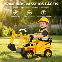 AIYAPLAY Escavadora Sem Pedais com Capacete de Segurança, Buzina e Braço Escavador, 1-4 Anos, Amarela(m-5)