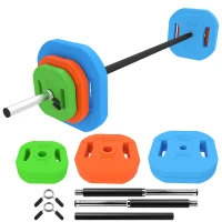 SPORTNOW Verstellbares Hantelset mit 140 cm Stahlstange, 6 Scheiben 5kg 2,5kg 1,5kg, 2 Clips für Zuhause und Fitnessstudio(m-8)