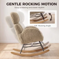 HOMCOM Upholstered Rocking Chair Adjustable Headrest Rocker Chair Raindrop Velvet Rubberwood Base Light Brown(m-4)