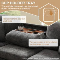 Modern Corner Sofa Bed with Reading Lamp and Fold-Out Cup Holder Table, Soft Pull-Out Sleeper Couch with Ottoman, 205L x 205W x 85H cm, Grey(m-8)