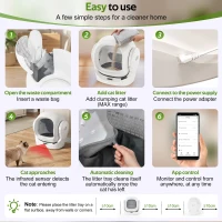 Self-Cleaning Cat Litter Box with App Control and 8L Waste Bin, Automatic Cat Litter Tray for One to Two Cats, 53L x 45.5W x 56.5H cm, White(m-4)