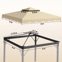Outsunny Tettuccio di Ricambio per Gazebo da Giardino 3x3m con Tetto a 2 Livelli in Poliestere Beige(m-3)