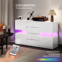 HOMCOM LED Light Sideboard - High Gloss White(m-5)