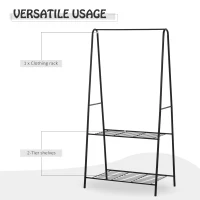 HOMCOM Metal Clothes Rack Coat Garment Hanger Hallway Organiser Hanging Rail Stand 2-tier Shoe Shelving A Shaped 77W x 45D x 153H cm Black(m-6)