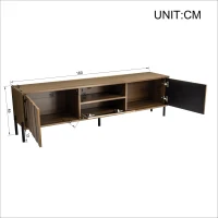 Modern TV Cabinet with Wave-Shaped Doors, Minimalist Media Console for Living Room, 160L x 35W x 46H cm, Natural(m-3)