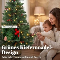 HOMCOM Kunstkerstboom 120 cm met 100 leds, 131 takpunten, bessen, 2 lichtkleuren en afstandsbediening(m-6)