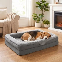 PawHut Cama para Perros Medianos Cama para Gatos Colchón para Perros con Base Antideslizante Funda Lavable 91x68x16 cm Gris(m-8)