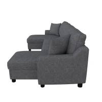 Modern Chenille U-Shaped Sectional Sofa with 2 Storage Chaise Lounges, Soft Convertible Couch with 2 Square Cushions, 272L x 131.5W x 84H cm, Grey(m-6)