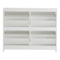 Modern Wooden Shoe Cabinet with 4 Flip Drawers and Open Shelves, Space-Saving Organiser Cupboard for Hallway, 110L x 24W x 90H cm, White(m-13)