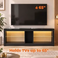 HOMCOM TV Stand Cabinet with LED Lights and Remote Control for TVs up to 65", Entertainment Centre with Storage Shelves, Black(m-5)