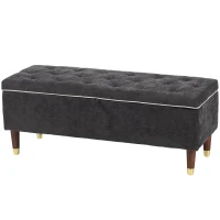 HOMCOM Cassapanca 78L Pouf Contenitore 117x44x45cm, Seduta Imbottita 2 Posti in Tessuto Effetto Lino, Grigio Scuro(m-11)