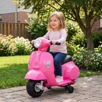 HOMCOM Mota Elétrica Infantil Vespa 6V com Farol, Buzina e Rodas Auxiliares para Crianças de 18-36 Meses Rosa 66,5x38x52 cm(m-9)