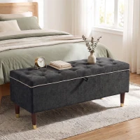 HOMCOM Baúl 78L Puf Arcón 117x44x45cm, Asiento Acolchado 2 Plazas en Tejido Efecto Lino, Gris Oscuro(m-4)
