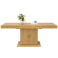 Extendable Dining Table with Integrated Storage, Space-Saving Kitchen Table with Grooved Doors and Shelves, 140-180L x 90W x 75H cm, Natural(m-2)