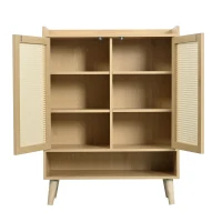 Modern Shoe Cabinet Storage Combo with 5-Tier Shelves, Freestanding Cupboard Organiser with Rattan Doors, 80L x 35W x 105H cm, Light Oak(m-8)