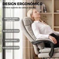 HOMCOM Cadeira de Escritório Ergonómica em PU com Molas Ensacadas, Reclinável 155°, Encosto Alto, Apoio de Cabeça, Cinzento-Claro(m-5)