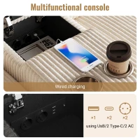 Modern Corduroy U-Shaped Sectional Sofa with 2 Movable Storage Ottomans, Soft Luxury Couch with USB Charging Ports, 315L x 135W x 81H cm, Beige(m-6)