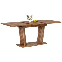 Extendable Dining Table with Double-Column Base, Space-Saving Kitchen Table with Anti-Slip Feet, 120-160L x 80W x 76H cm, Dark Brown(m-11)