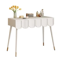 Modern Wooden Vanity Desk with 2 Cloud-Shaped Drawers, Multi-Functional Dressing Console Table with Metal Legs, 100L x 40W x 76H cm, White(m-7)