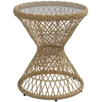Outsunny Table basse d'extérieur table de jardin style tambour plateau en verre trempé résine tressée imitation rotin marron(m-1)