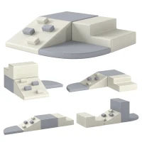AIYAPLAY Juego de 4 Bloques de Espuma para Niños de Psicomotricidad Tapizados en PU Escalar y Gatear 1-3 Años Gris Claro y Beige(m-1)