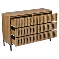 Modern Sideboard with 6 Ventilated Openwork Drawers, Practical Storage Cabinet for Hallway and Living Room, 120L x 40W x 81H cm, Natural(m-13)