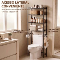 HOMCOM Móvel para Sanita de 3 Níveis com Porta-Rolos Prateleiras Ajustáveis Cesto Amovível e Ganchos Castanho Rústico(m-5)