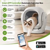 Self-Cleaning Cat Litter Box with App Control and 8L Waste Bin, Automatic Cat Litter Tray for One to Two Cats, 53L x 45.5W x 56.5H cm, White(m-8)