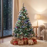 HOMCOM Sapin de Noël Artificiel Lumineux et Enneigé 120cm, Arbre de Noël, Télécommande, 11 Modes d'Éclairage, 150 LED, Vert(m-16)